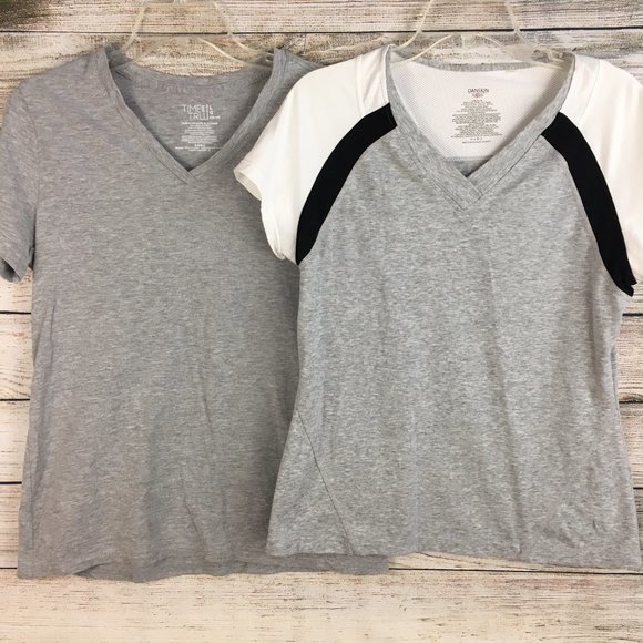 2 Gray T-Shirts Time And Tru, Danskin V-Neck Women's Large - Picture 1 of 11